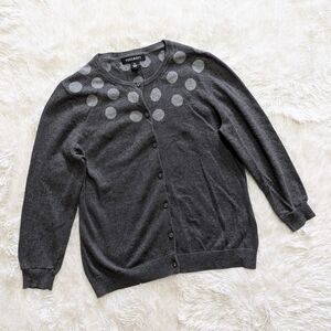 Foxcroft 100% Cotton Grey Polka Dot Button Down Cardigan Sweater Size Medium